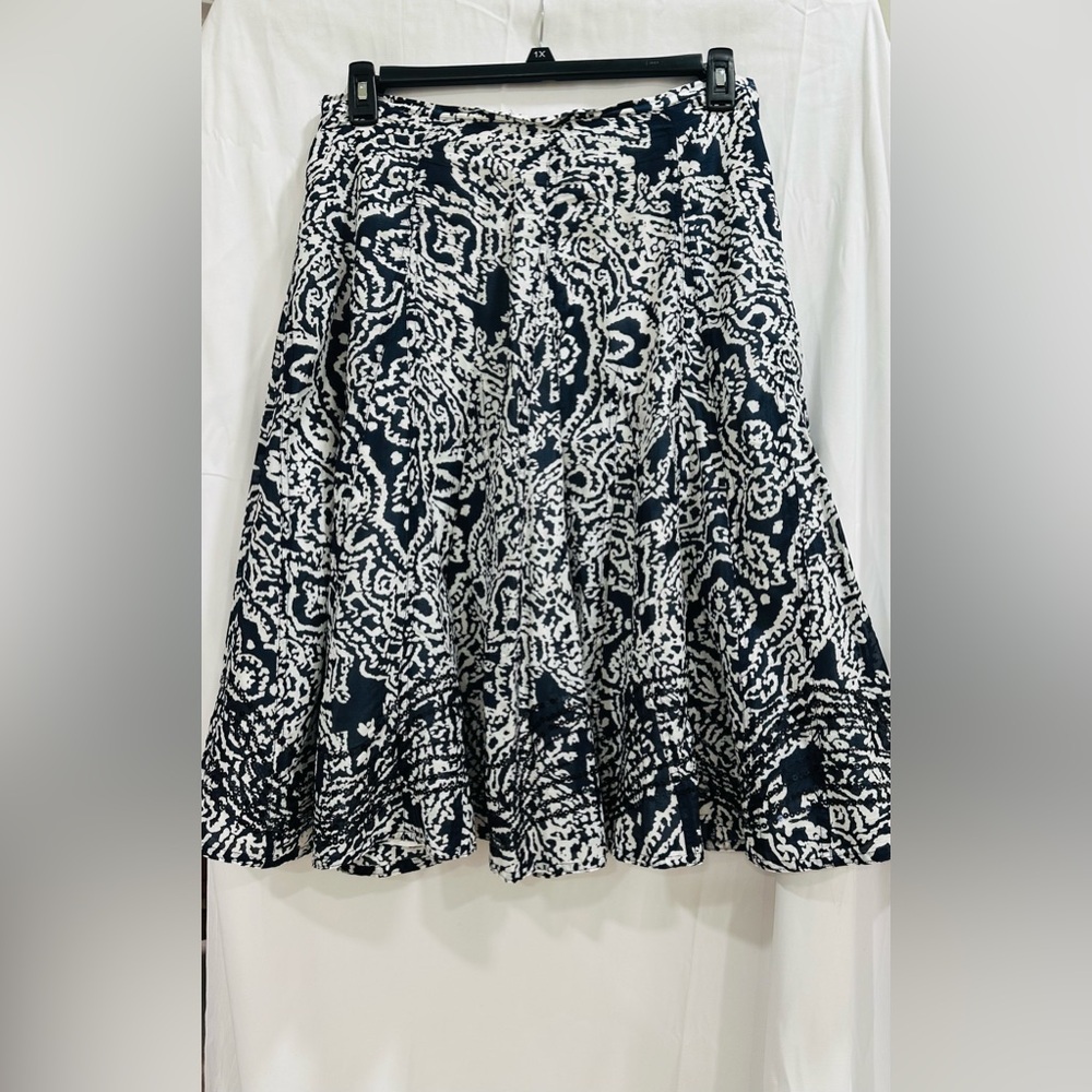 Chico's Skirt Women’s Sz L Black White Paisley Sequin Silk Cotton Midi Lined Zip